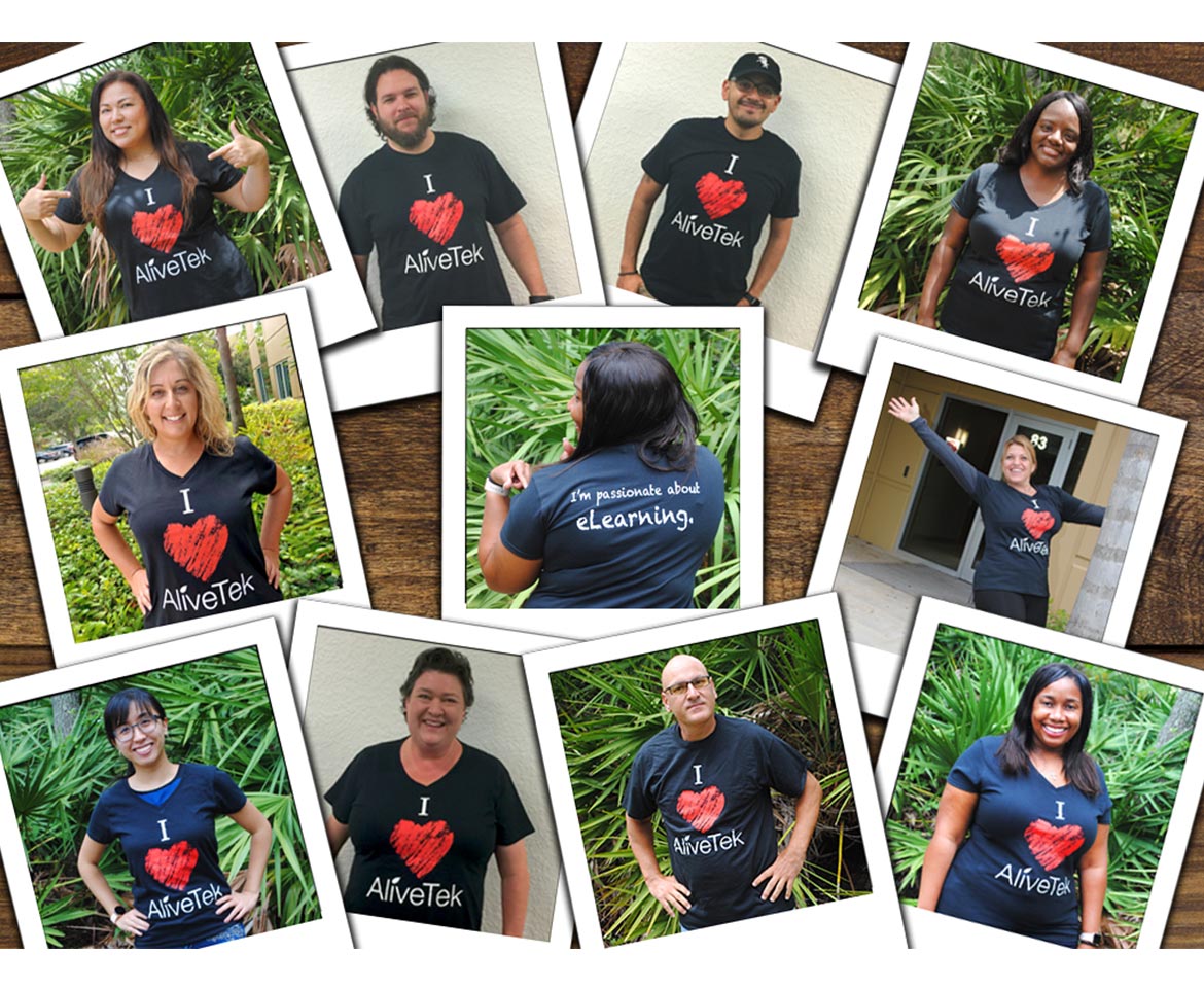 A photo of the Alive tech team in their i love alive tech t-shirts